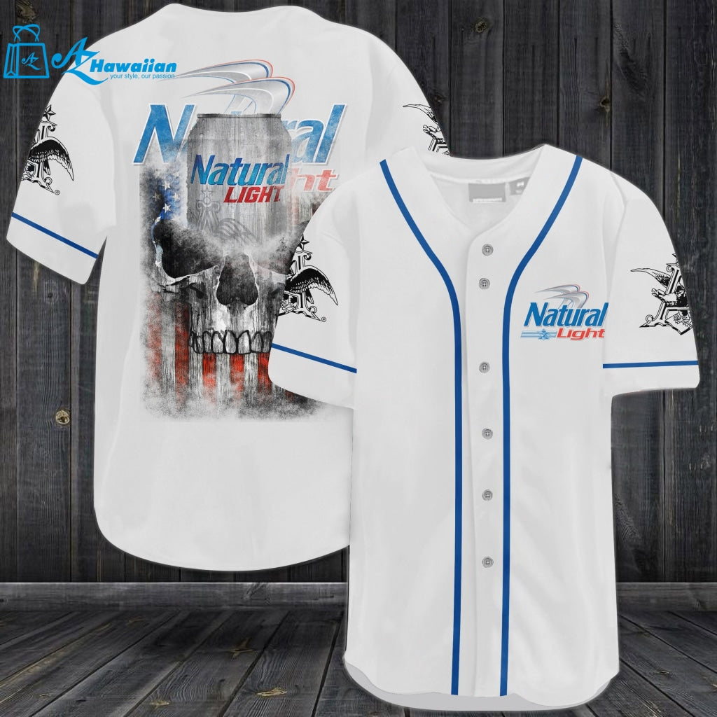 Natural Light Skull USA Flag All Over Print Unisex Baseball Jersey 