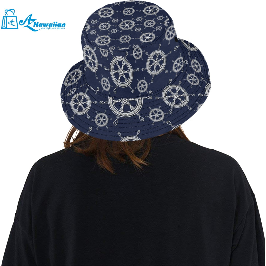 nautical steering wheel design pattern Unisex Bucket Hat