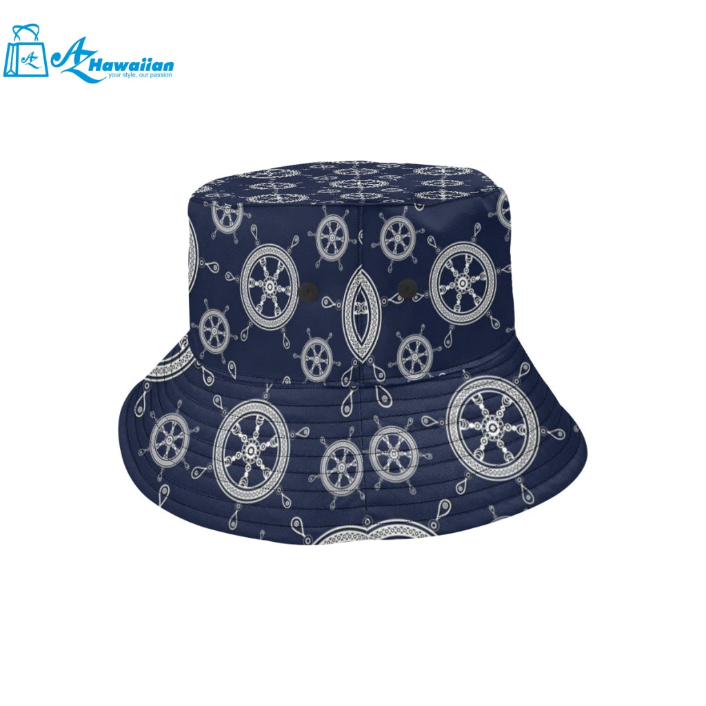 nautical steering wheel design pattern Unisex Bucket Hat