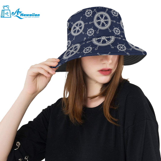 nautical steering wheel design pattern Unisex Bucket Hat