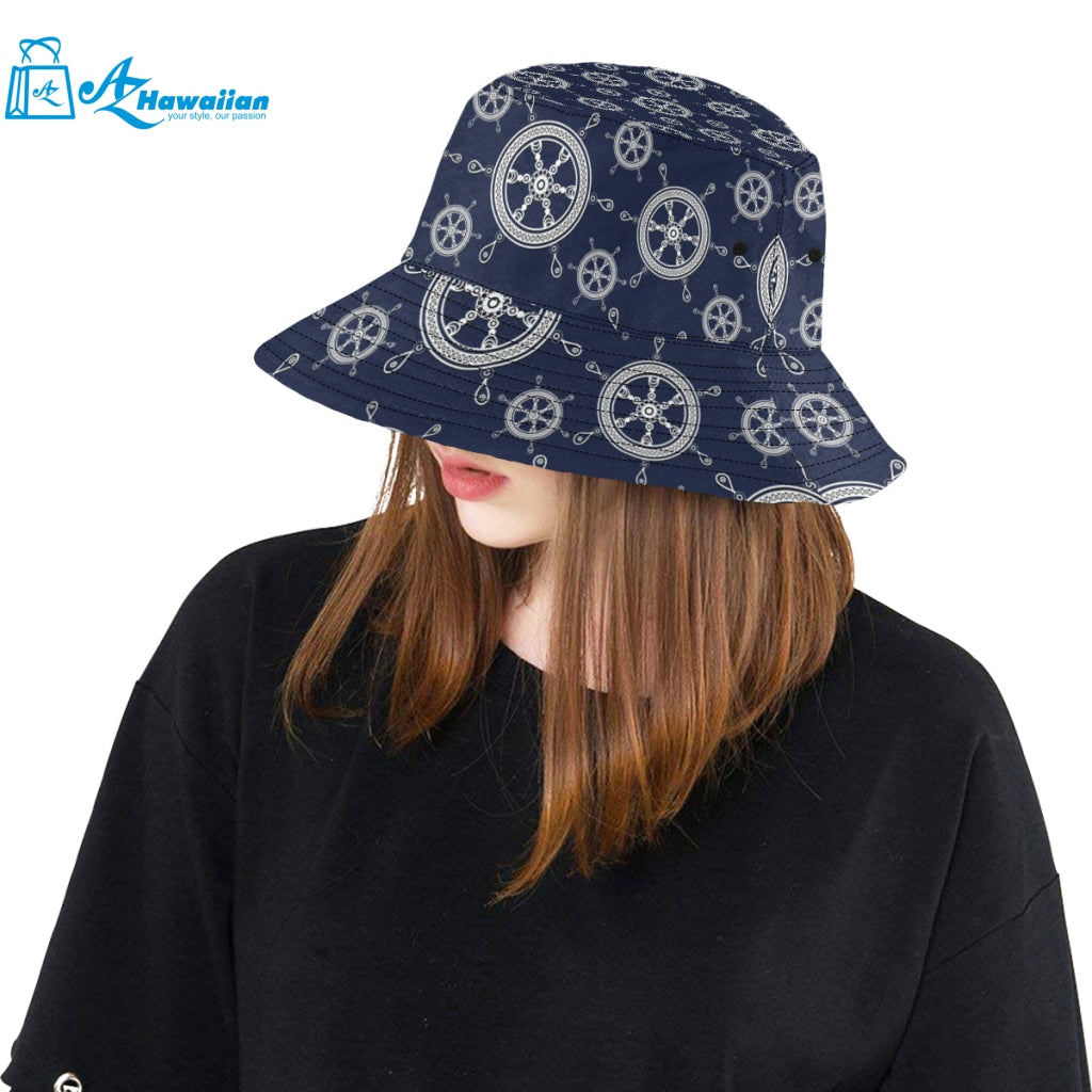 nautical steering wheel design pattern Unisex Bucket Hat