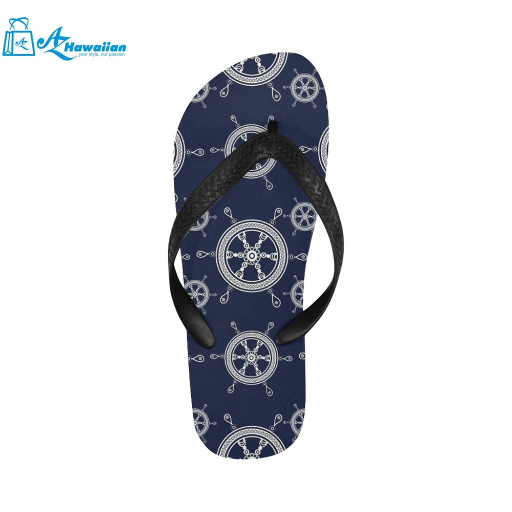 nautical steering wheel design pattern Unisex Flip Flops