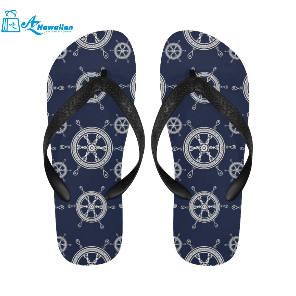 nautical steering wheel design pattern Unisex Flip Flops