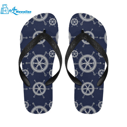 nautical steering wheel design pattern Unisex Flip Flops