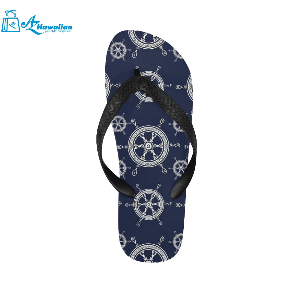 nautical steering wheel design pattern Unisex Flip Flops