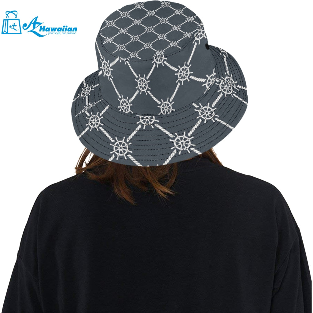 nautical steering wheel rope pattern Unisex Bucket Hat