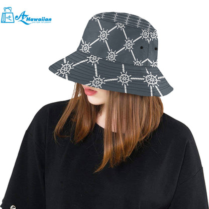 nautical steering wheel rope pattern Unisex Bucket Hat