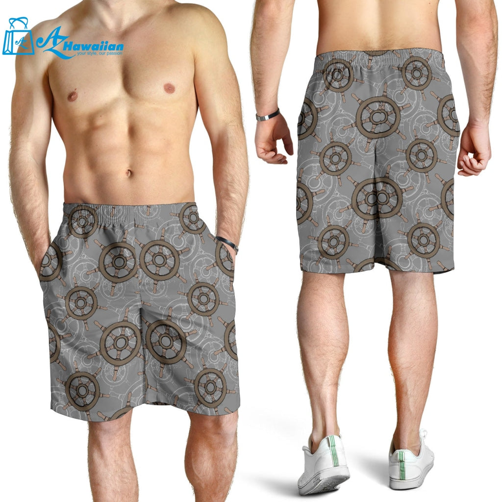 Nautical Wood Steering Wheel Pattern Men Shorts