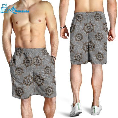 Nautical Wood Steering Wheel Pattern Men Shorts