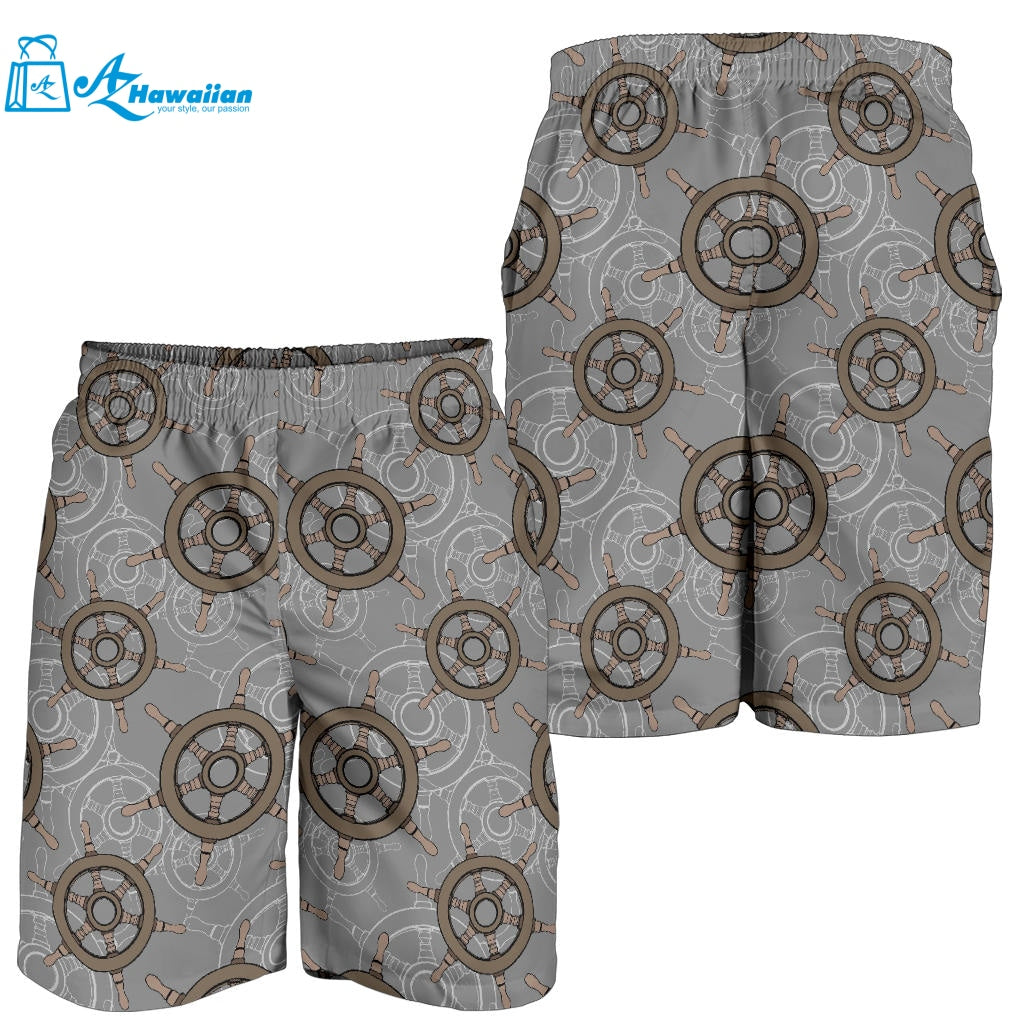 Nautical Wood Steering Wheel Pattern Men Shorts