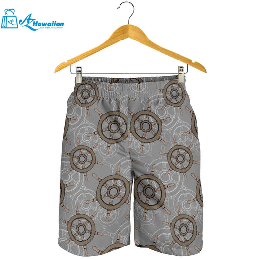 Nautical Wood Steering Wheel Pattern Men Shorts