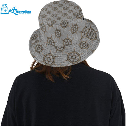 nautical wood steering wheel pattern Unisex Bucket Hat