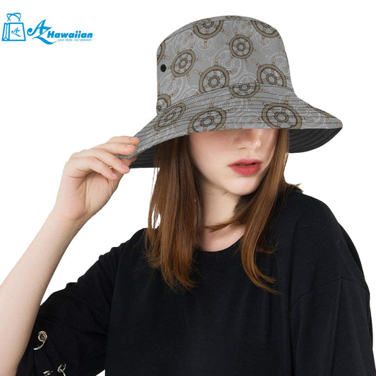 nautical wood steering wheel pattern Unisex Bucket Hat