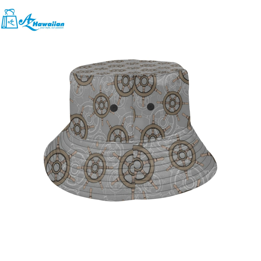 nautical wood steering wheel pattern Unisex Bucket Hat