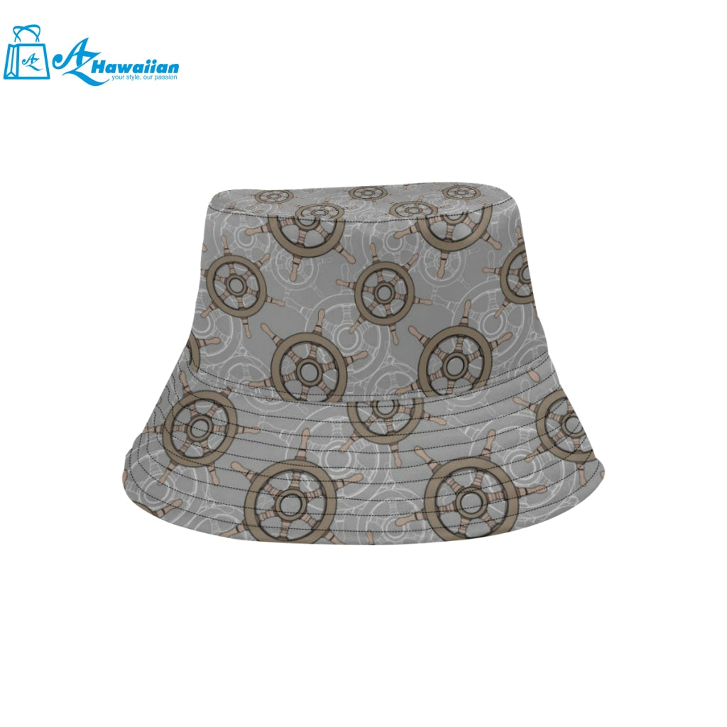 nautical wood steering wheel pattern Unisex Bucket Hat