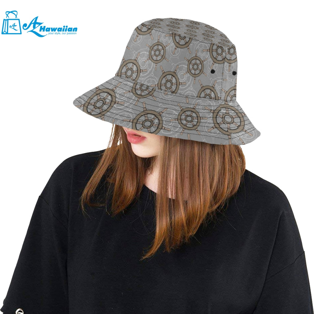 nautical wood steering wheel pattern Unisex Bucket Hat