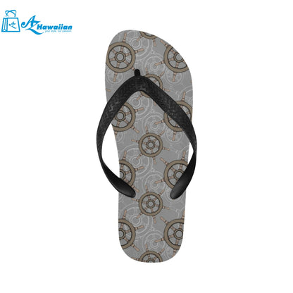 nautical wood steering wheel pattern Unisex Flip Flops