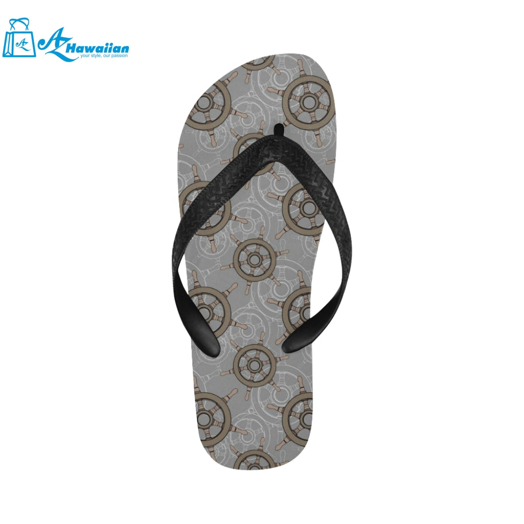 nautical wood steering wheel pattern Unisex Flip Flops