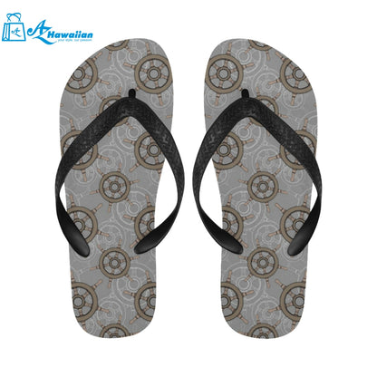 nautical wood steering wheel pattern Unisex Flip Flops