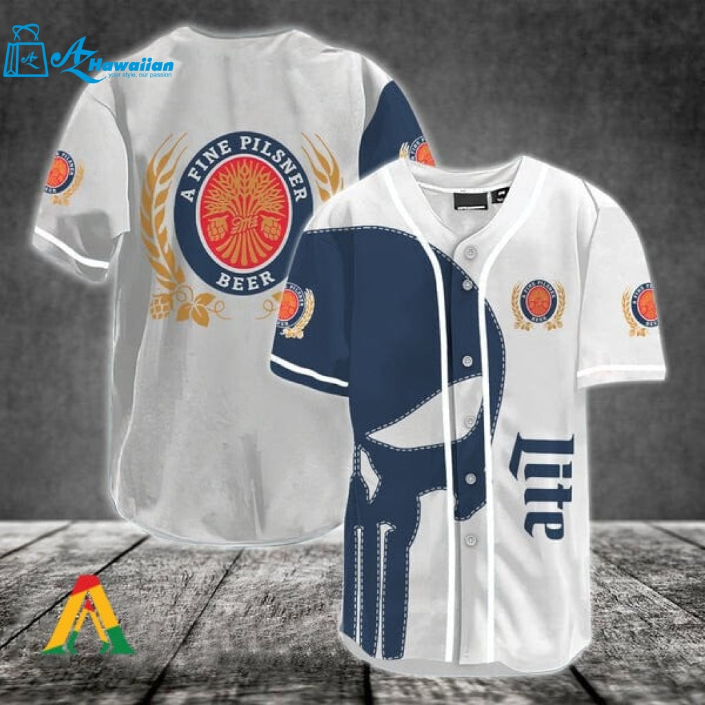 Navy Skull Miller Lite Baseball Jersey