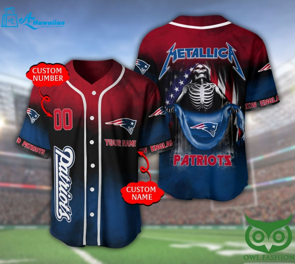 New England Patriots 3D Personalized Gift, Custom Name Number Metallica Baseball Jersey