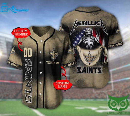 New Orleans Saints 3D Personalized Gift, Custom Name Number Metallica Baseball Jersey