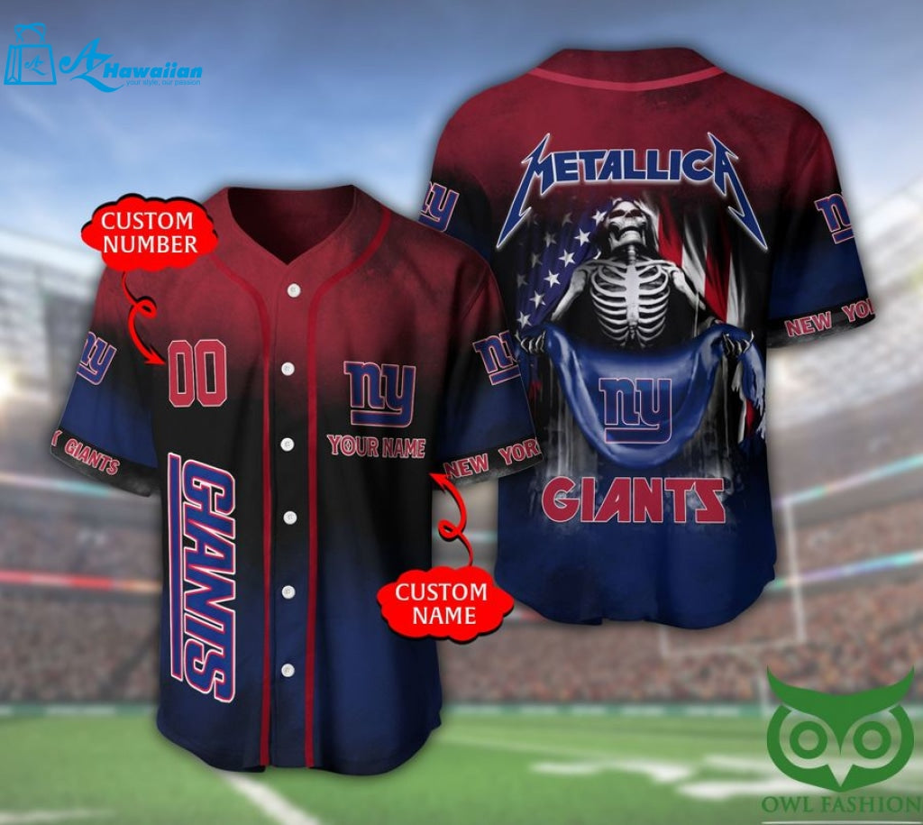 New York Giants 3D Personalized Gift, Custom Name Number Metallica Baseball Jersey