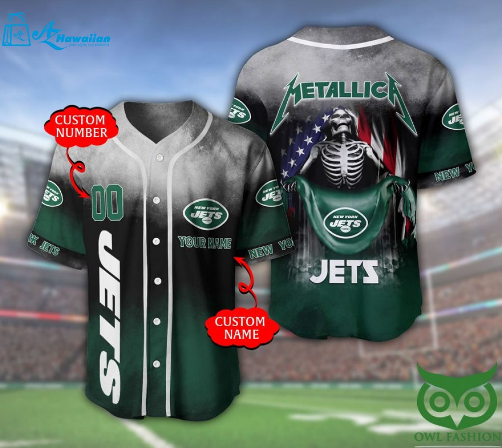 New York Jets 3D Personalized Gift, Custom Name Number Metallica Baseball Jersey