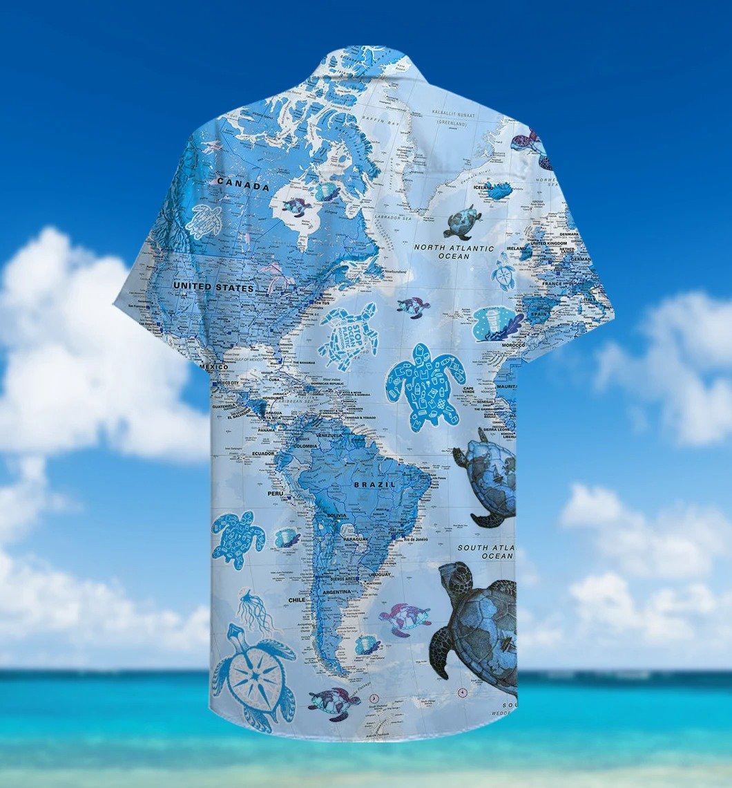 Turtle Blue Map Hawaiian Shirt