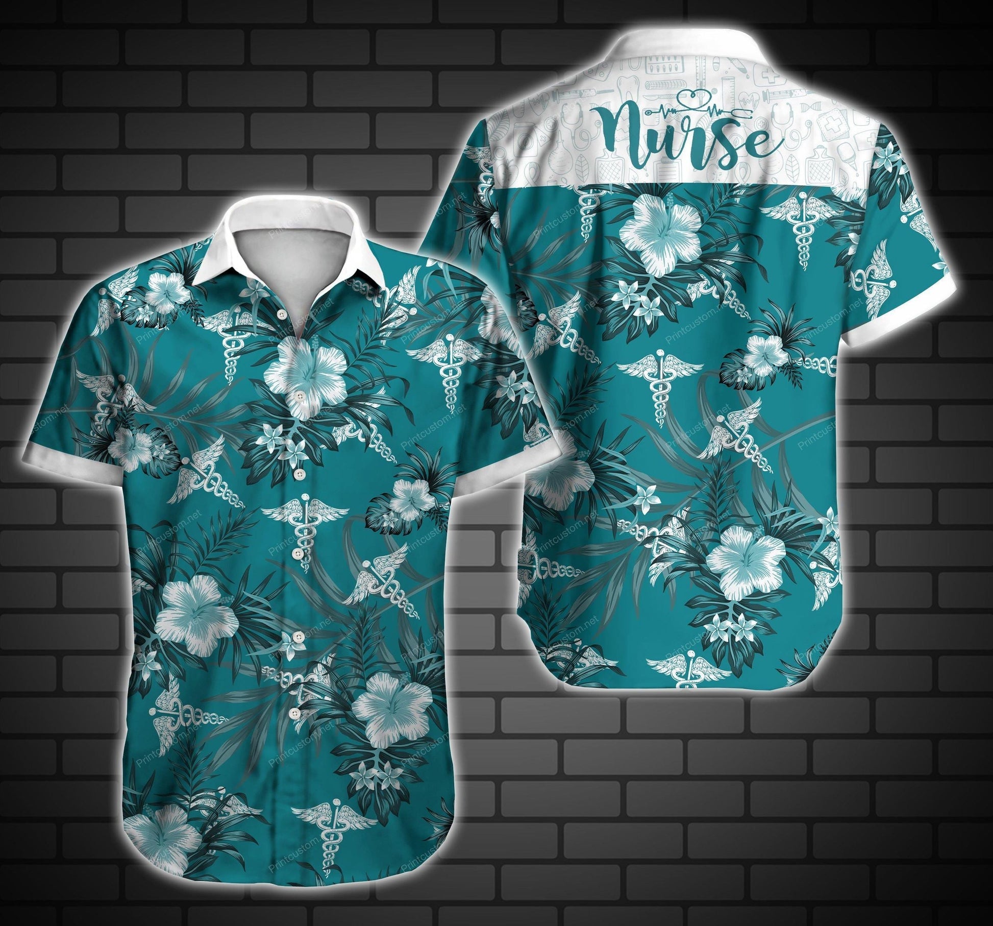 Nurse Hawaiian II Graphic Print Short Sleeve 