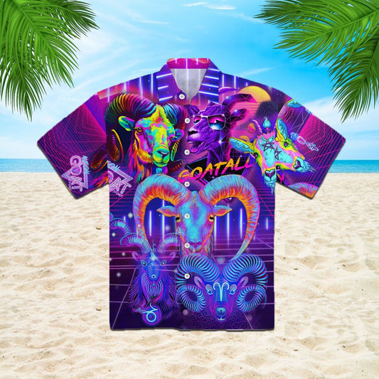 OragonTee Neon Goat Goatally Purple Hawaiian Shirt | For Men & Women | Adult | WT1214