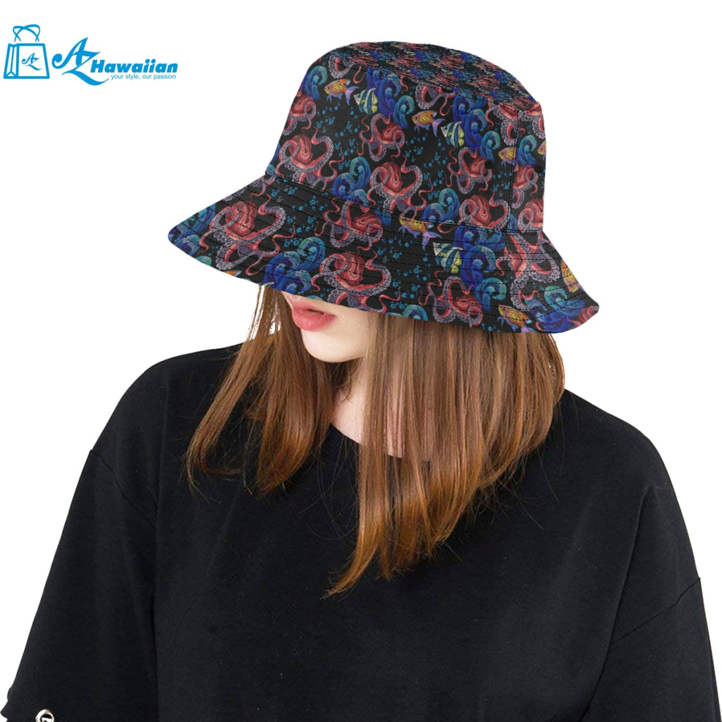 Octopus sea wave tropical fishe pattern Unisex Bucket Hat