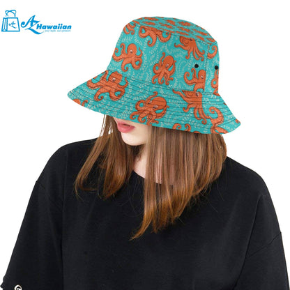 Octopus turquoise background Unisex Bucket Hat