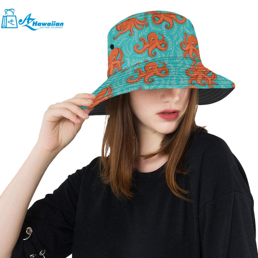 Octopus turquoise background Unisex Bucket Hat