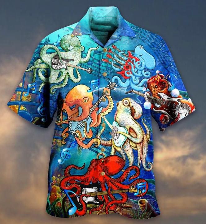 Octopus With Guitar 1 Print Short Sleeve 