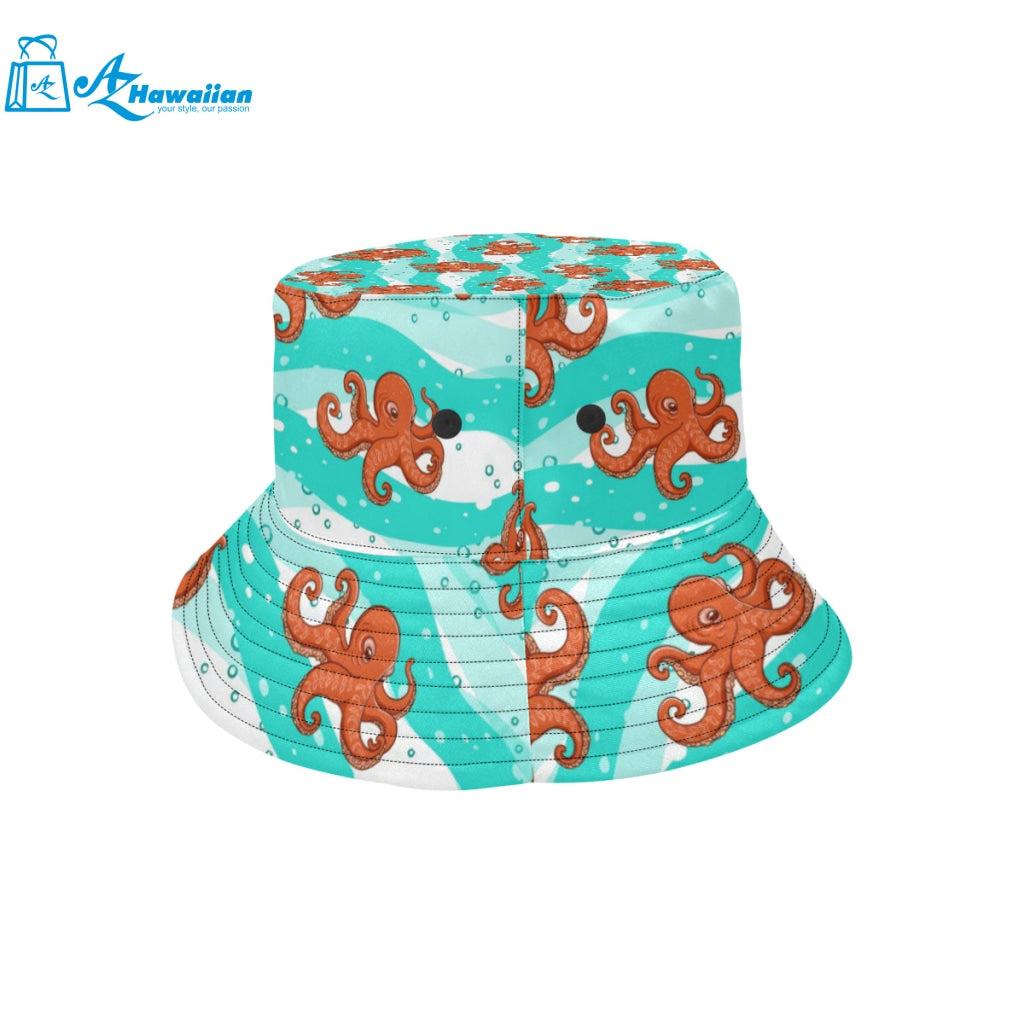 Octopuses sea wave background Unisex Bucket Hat