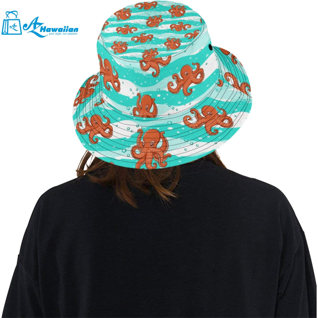 Octopuses sea wave background Unisex Bucket Hat