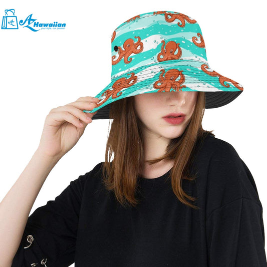 Octopuses sea wave background Unisex Bucket Hat