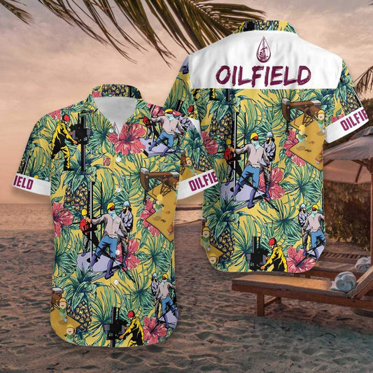 Oilfield Pineapple Seamless Pattern Hawaiian Graphic Print Short Sleeve Hawaiian Shirt