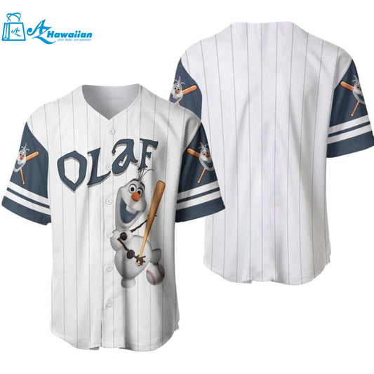 Olaf Snowman Frozen All Over Print Pinstripe Baseball Jersey 