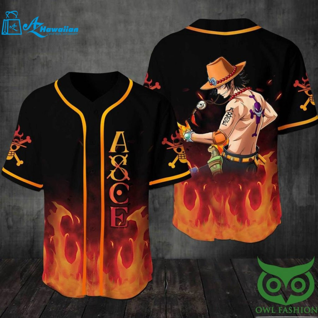 One Piece Ace Fire art Baseball Jersey Shirt