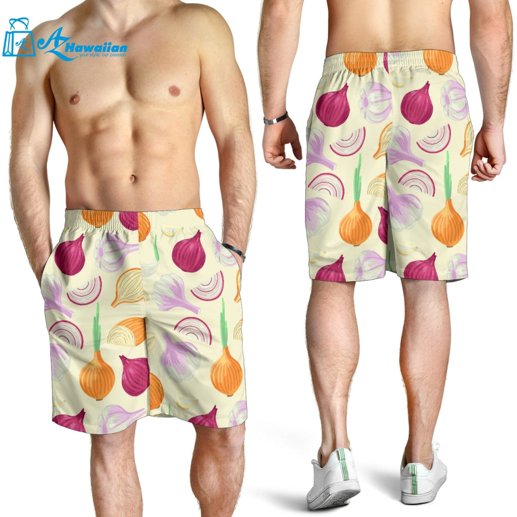 Onion Garlic White Red Pattern Men Shorts