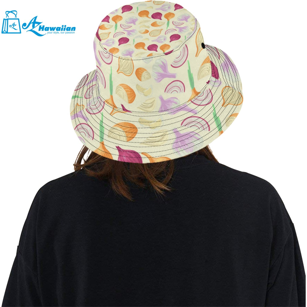 Onion garlic white red pattern Unisex Bucket Hat