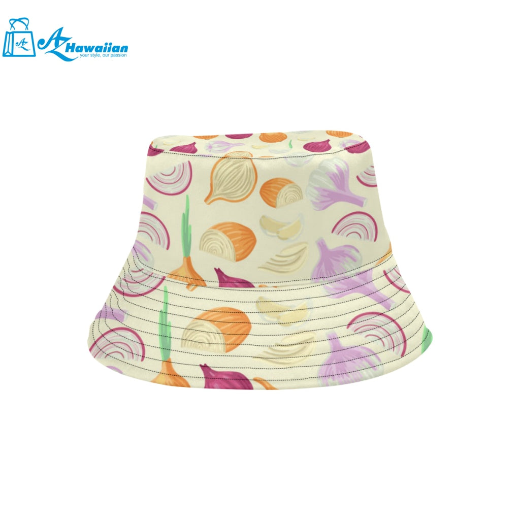 Onion garlic white red pattern Unisex Bucket Hat