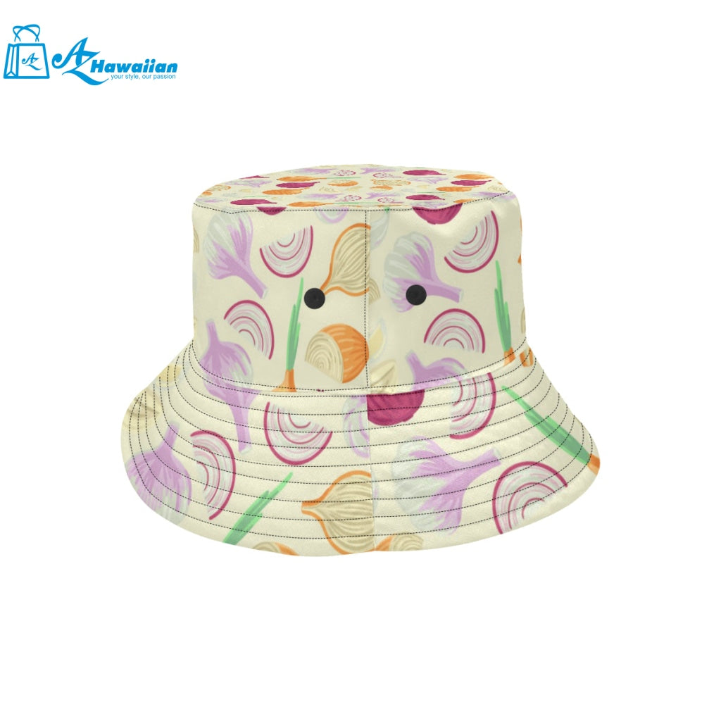 Onion garlic white red pattern Unisex Bucket Hat