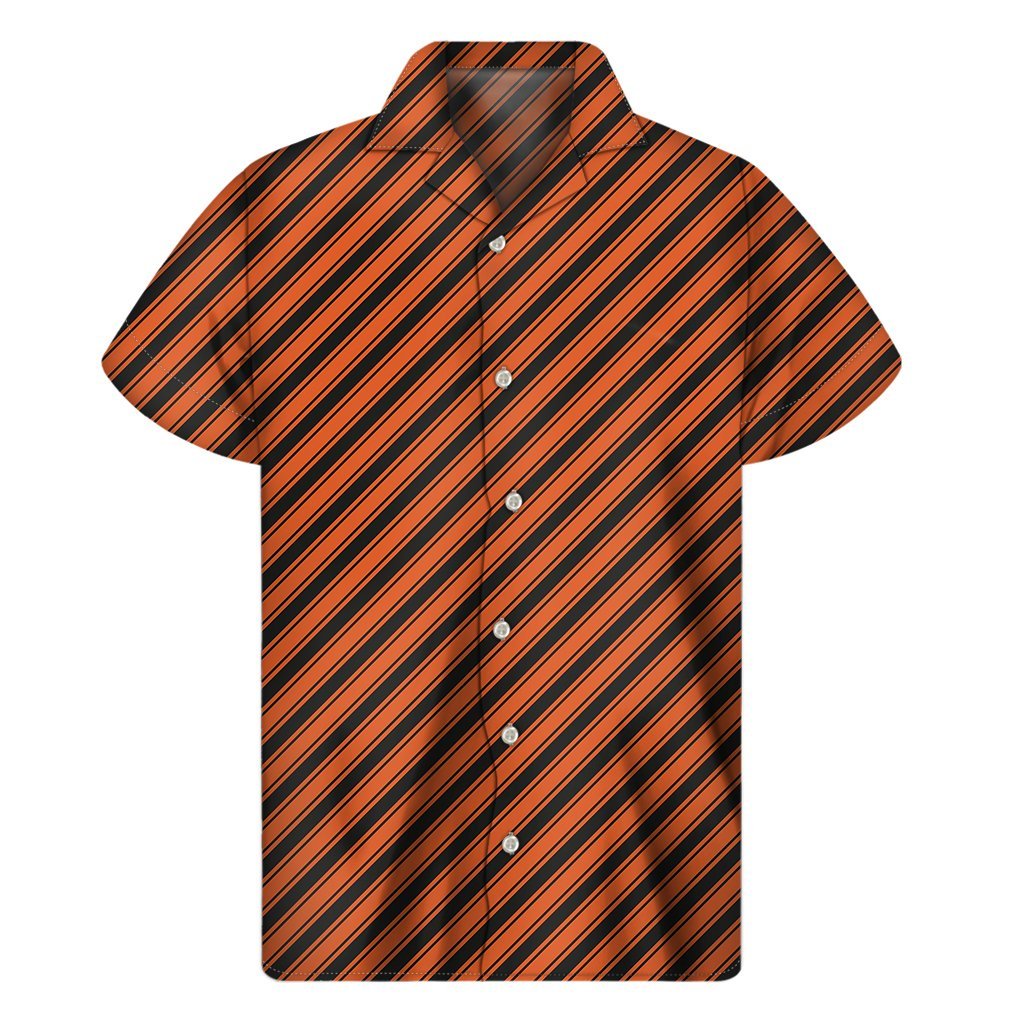 Orange And Black Halloween Pattern Print Mens Short Sleeve Shirt Hawaiian