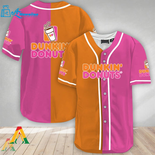 Orange And Pink Split Dunkin Donuts Baseball Jersey