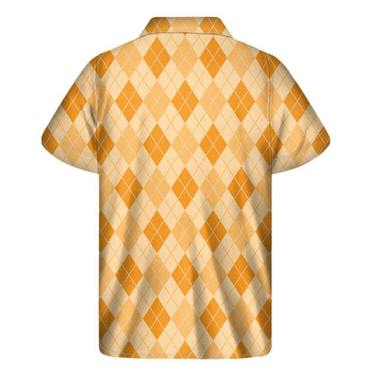 Orange Argyle Pattern Print Mens Short Sleeve Shirt Hawaiian