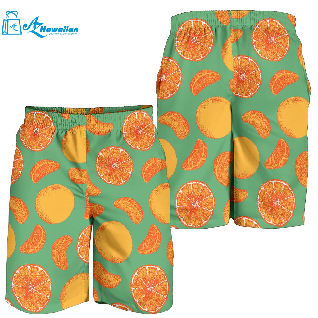 Orange Fruit Pattern Green Background Men Shorts