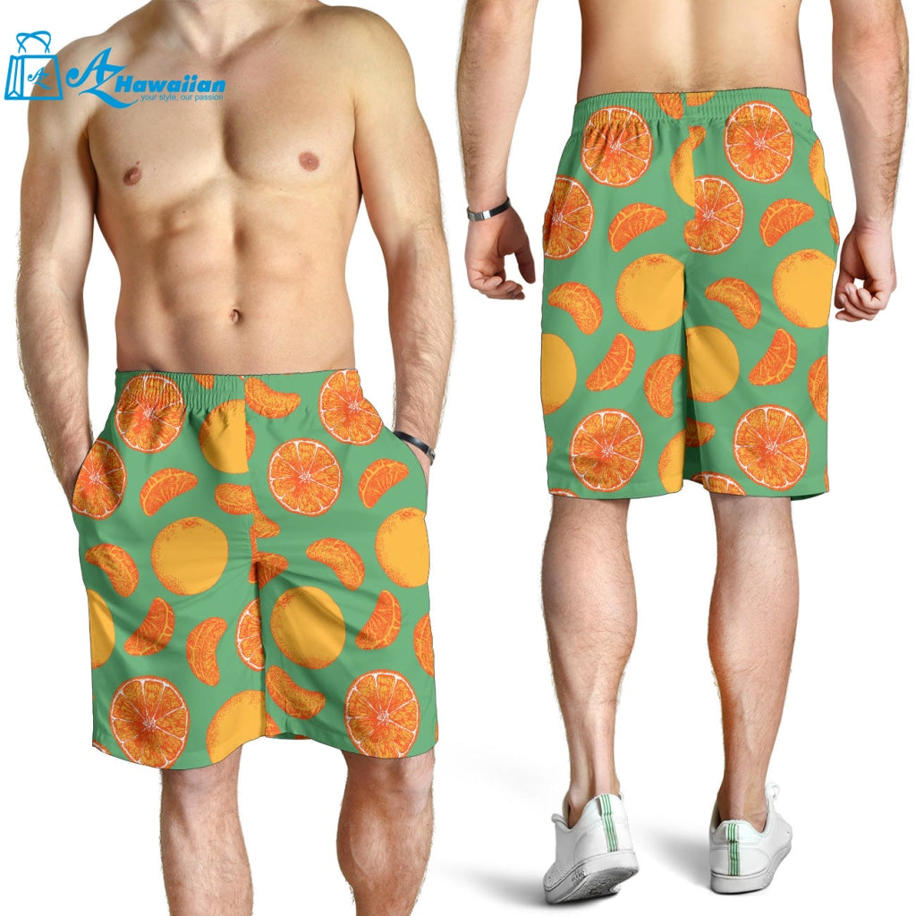 Orange Fruit Pattern Green Background Men Shorts